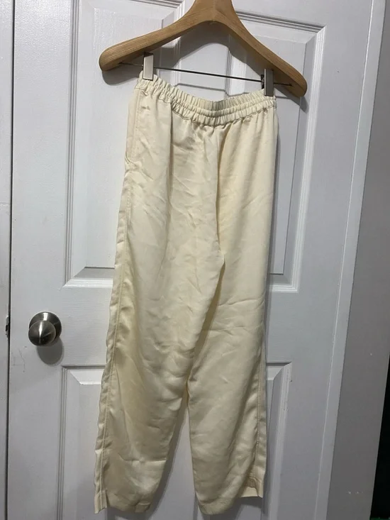 NWOT H&M Satin Wide-Leg Drawstring Trousers - Ecru/Cream XS - Picture 7 of 8